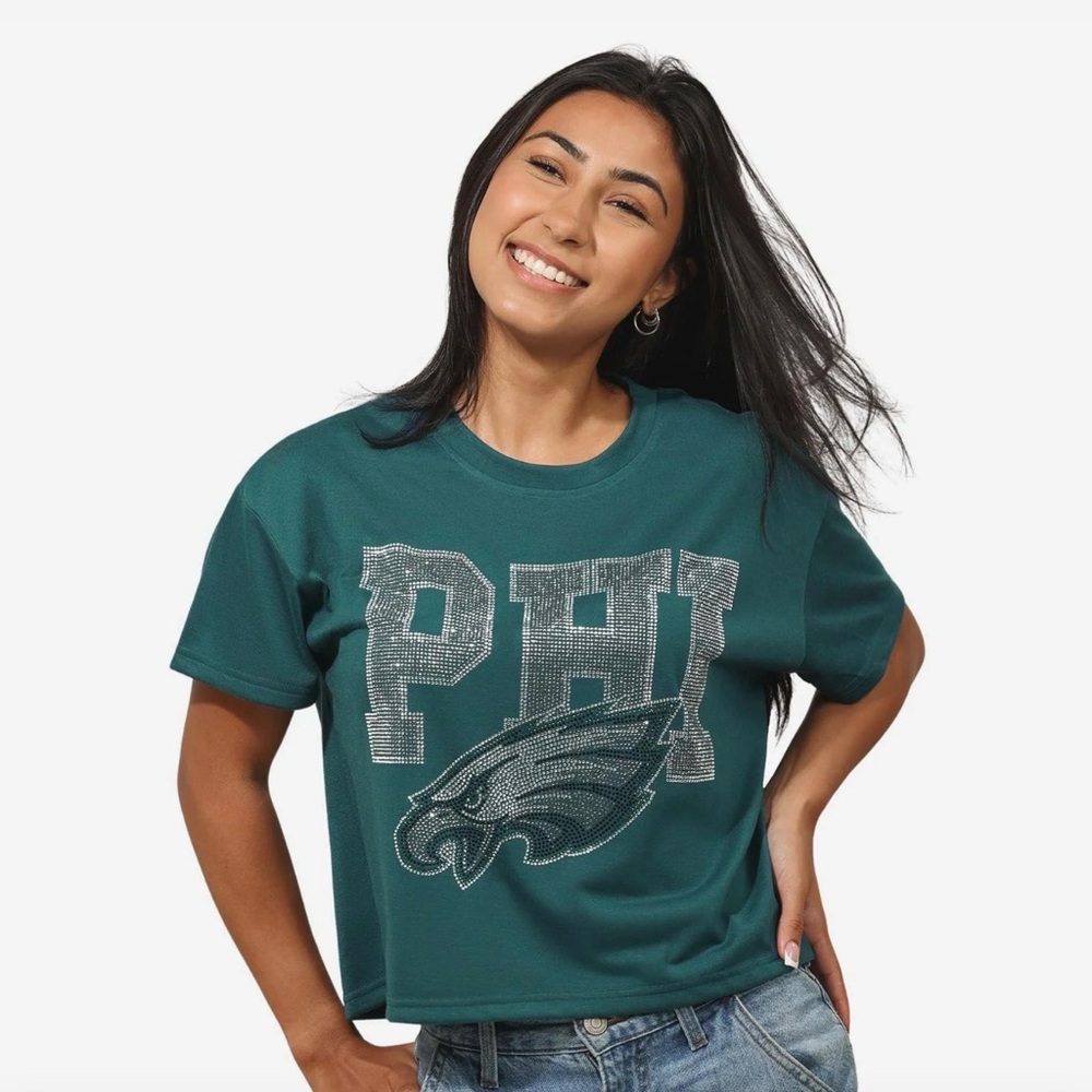 Teal Philadelphia Eagles rhinestone top